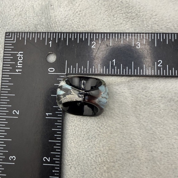 Vintage Art Glass Ring Blue White Black Size 6 - Picture 10 of 11